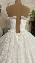Load image into Gallery viewer, Incredible 1980’s Vintage White Satin and Tiered Lace Strapless Dream Dress

