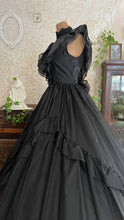 Load image into Gallery viewer, Stunning Gothic 1980’s vintage Black Swiss Dot Chiffon Gunne Sax gown

