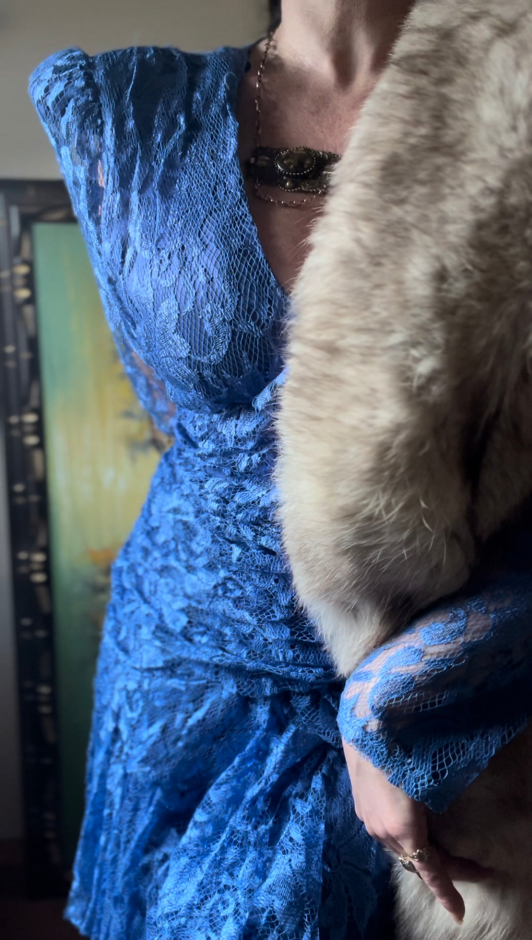 Sale~ 1980’s Vintage Royal Blue Lace Dress by A La Carte