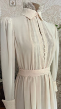 Load image into Gallery viewer, 1970's Vintage Ivory Chiffon and Lace Secretary Dress by R.E.O. Originals
