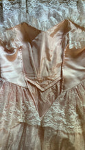 Load image into Gallery viewer, Sweetheart 1980’s Vintage Pink Satin and Ruffled White Lace Gown
