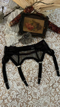 Load image into Gallery viewer, Unusual Pinup 1950’s vintage Black Mesh and Ribbon Garter Belt by Simone
