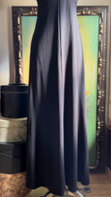 Load image into Gallery viewer, Slinky 1970’s Vintage Black Crochet Collar Halter Maxi Dress
