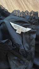 Load image into Gallery viewer, 1980's Vintage Coal Black Silk and Lace blouse by Royal Silk

