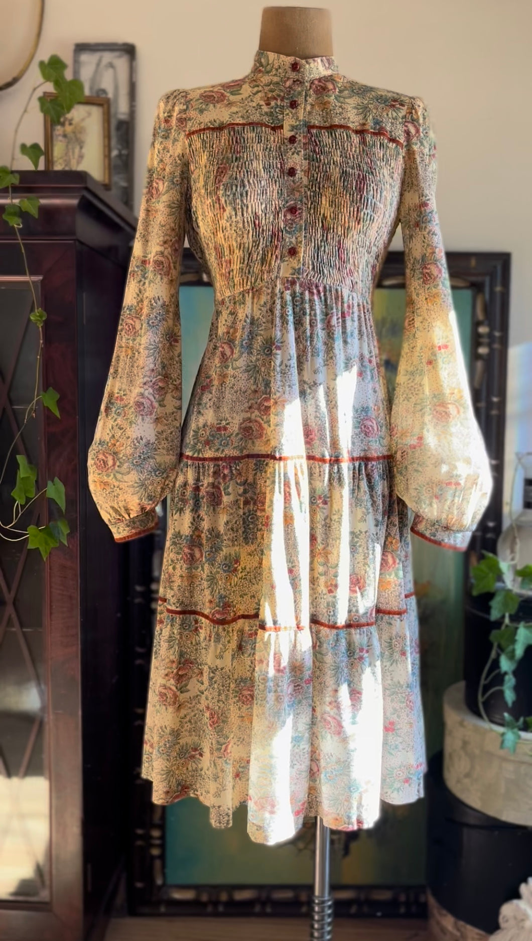 1970’s Vintage Rose and Garden Floral Print Dress by Jody T
