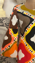 Load image into Gallery viewer, Homemade 1960’s Vintage Psychedelic Geometric Print Bell Sleeve Extreme Mini Dress
