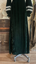 Load image into Gallery viewer, Medieval beauty 1970’s Vintage dark green velvet balloon sleeve dress
