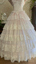 Load image into Gallery viewer, Perfect Fairytale 1980’s Vintage Pink Satin and Ivory Lace Off Shoulder Gown

