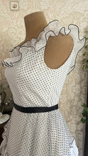 Load image into Gallery viewer, Outrageous 1970’s Vintage Black and White Swiss Dot Chiffon One Shoulder Illustrated Dress
