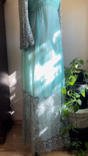 Load image into Gallery viewer, 1960’s Vintage Aqua Blue Chiffon and Lace Dress by Miss Elliette of California
