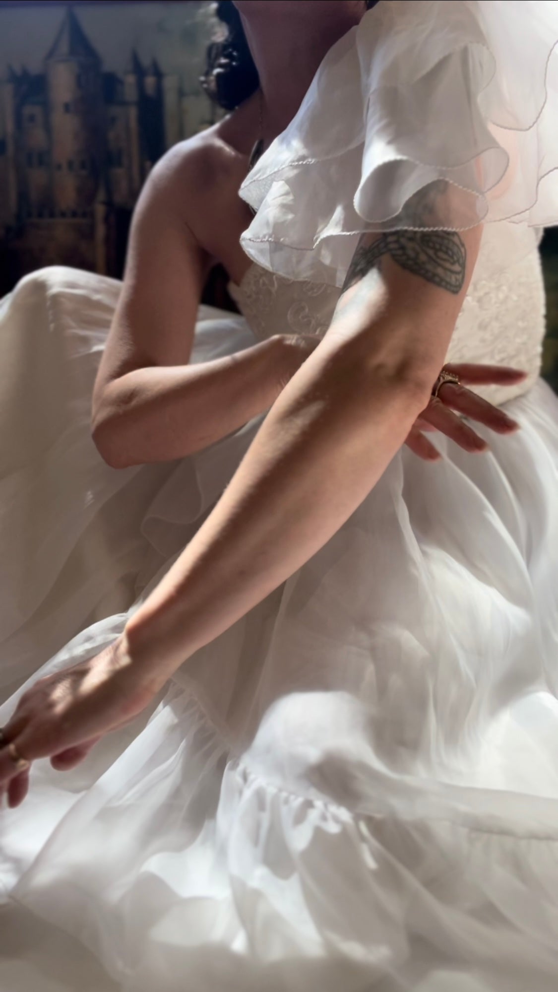 1950's Vintage One Shoulder Ruffled White Chiffon Gown by Mike Benet F –  Strange Vintage