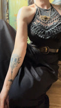 Load image into Gallery viewer, Slinky 1970’s Vintage Black Crochet Collar Halter Maxi Dress
