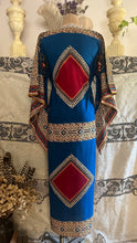 Load image into Gallery viewer, Outrageous 1970’s Vintage Angel Sleeve Infinity Knot Dashiki Print Caftan Kaftan Dress
