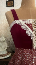 Load image into Gallery viewer, Perfect 1970’s Vintage Red Calico and velveteen Gunne Sax Maxi Sundress
