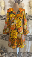 Load image into Gallery viewer, Psychedelic 1960’s Vintage Floral Patchwork Print Barkcloth Mini Dress Paradise Hawaii of Honolulu
