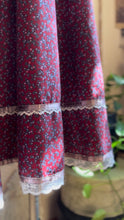 Load image into Gallery viewer, Darling 1970’s Vintage Dark Plum Calico and Velveteen Gunne Sax Midi Dress
