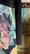 Load image into Gallery viewer, Cozy 1980’s Vintage Black Velveteen and Floral Print Chiffon Dress by Adini
