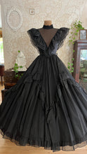 Load image into Gallery viewer, Stunning Gothic 1980’s vintage Black Swiss Dot Chiffon Gunne Sax gown

