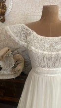 Load image into Gallery viewer, Amazing 1970’s Vintage Ivory Crepe Voile and Lace Gunne Sax Flounced Sundress
