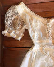 Load image into Gallery viewer, Sweet 1970's vintage white net lace and poplin maxi dress
