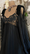 Load image into Gallery viewer, Exquisite 1970’s Vintage Designer Black Pleated Nightgown and Robe Peignoir Set by Lucie Ann
