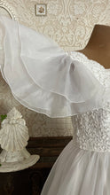 Load image into Gallery viewer, 1950’s Vintage One Shoulder Ruffled White Chiffon Gown by Mike Benet Formals
