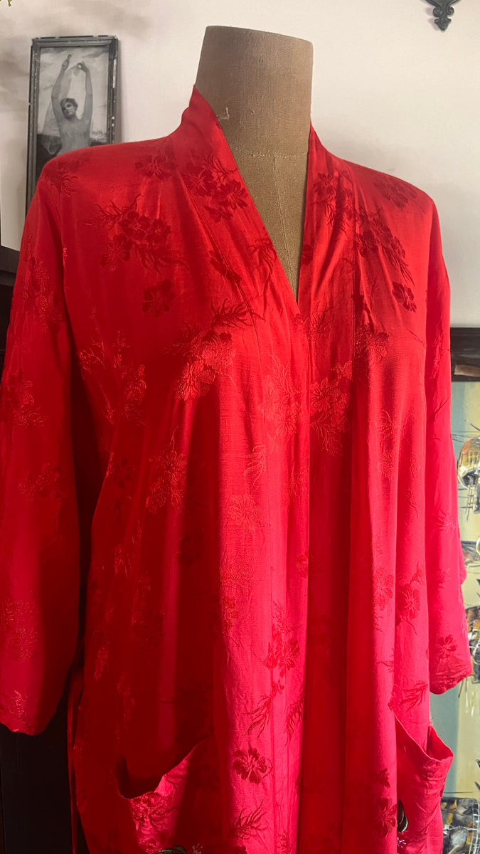 Red Flower Robe Perfect Red Floral Jacquard Embroidered Bird and Flower Robe – Strange ...