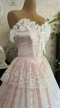 Load image into Gallery viewer, Sweetheart 1980’s Vintage Pink Satin and Ruffled White Lace Gown
