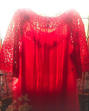 Load image into Gallery viewer, 1950’s Red Chiffon Peignoir Robe and Nightgown Set by Shadowline
