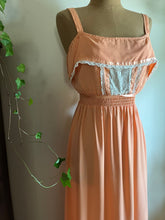 Load image into Gallery viewer, Authentic 1970’s vintage Young Edwardian peach and cream crepe sundress
