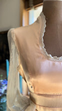 Load image into Gallery viewer, Stunning 1970’s Vintage Peach Liquid Satin and Lace Dress by Gunne Sax
