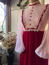 Load image into Gallery viewer, Darling 1960’s Vintage Pink Chiffon and Velvet Maxi Dress
