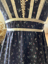 Load image into Gallery viewer, Beautiful 1970’s Vintage Black Calico Gunne Sax Maxi Sundress
