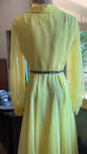 Load image into Gallery viewer, Sale~ 1960’s 1970’s Vintage Lemon Yellow Chiffon Dress by Miss Elliette of California

