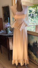 Load image into Gallery viewer, Stunning 1970’s Vintage Peach Liquid Satin and Lace Dress by Gunne Sax
