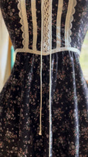 Load image into Gallery viewer, Beautiful 1970’s Vintage Black Calico Gunne Sax Midi Dress
