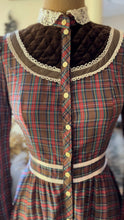 Load image into Gallery viewer, Authentic 1970’s Vintage Plaid and Velveteen Gunne Sax Midi Dress
