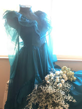 Load image into Gallery viewer, Authentic 1980’s vintage Teal Swiss Dot Chiffon Gunne Sax gown
