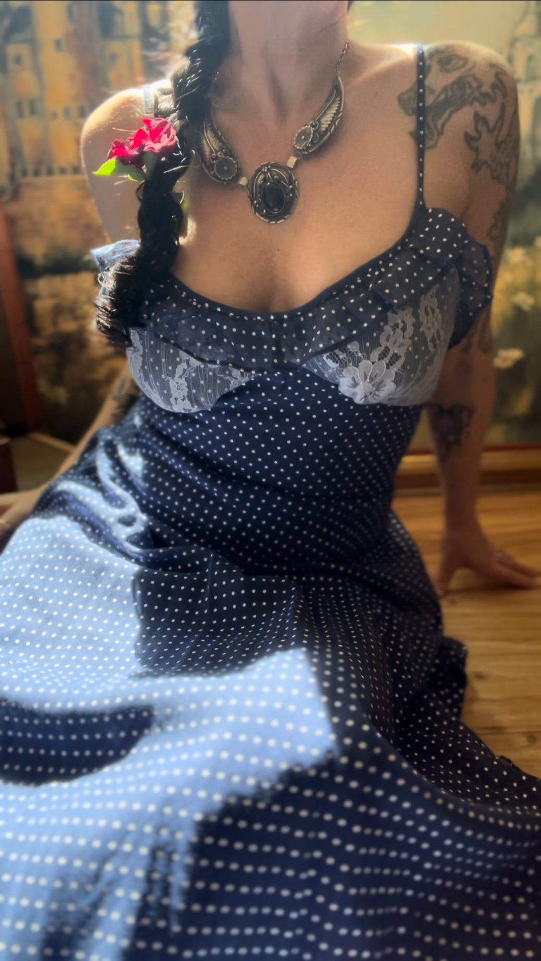 Pretty 1970’s Vintage Navy Polka Dot Sundress Kati by Laura Phillips