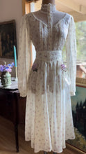 Load image into Gallery viewer, 1970’s vintage Ivory Floral voile Blouse and Skirt set by Gunne Sax

