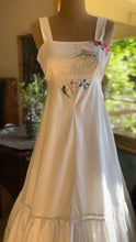 Load image into Gallery viewer, Embroidered 1970’s Vintage White Smocked Sundress by Young Edwardian
