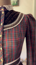 Load image into Gallery viewer, Authentic 1970’s Vintage Plaid and Velveteen Gunne Sax Midi Dress

