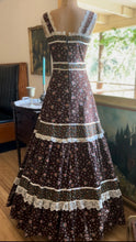 Load image into Gallery viewer, Authentic 1970’s Vintage Brown Calico Gunne Sax Maxi Sundress
