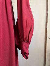 Load image into Gallery viewer, Incredible 1970’s Vintage Handmade Brick Red Satin Crepe and Antique Lace Maxi Dress
