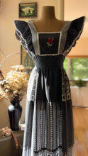 Load image into Gallery viewer, Too Die for 1970’s Vintage Black Rose Patchwork Calico Pinafore Dress by Young Edwardian
