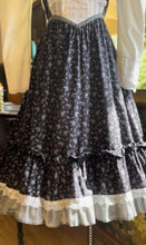 Load image into Gallery viewer, Tea Party 1970’s Vintage Black Calico Gunne Sax Midi Dress
