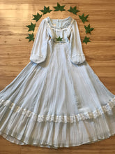Load image into Gallery viewer, Authentic 1970’s vintage Pale Blue Crepe Gunne Sax dress
