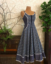 Load image into Gallery viewer, Authentic 1970&#39;s vintage blue garden calico Gunne Sax midi sundress
