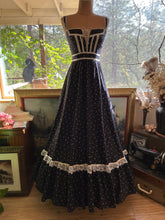 Load image into Gallery viewer, Beautiful 1970’s Vintage Black Calico Gunne Sax Maxi Sundress
