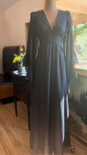 Load image into Gallery viewer, Incredible 1970’s Vintage Black Polka Dot Cotton Angel Sleeve Maxi Dress
